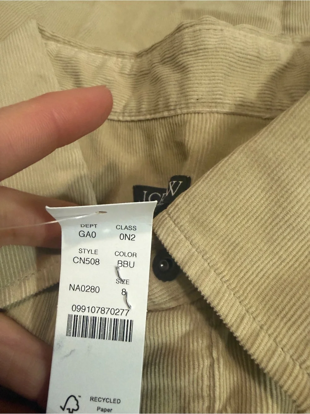J crew beige buckthorn Jules western shirt in corduroy